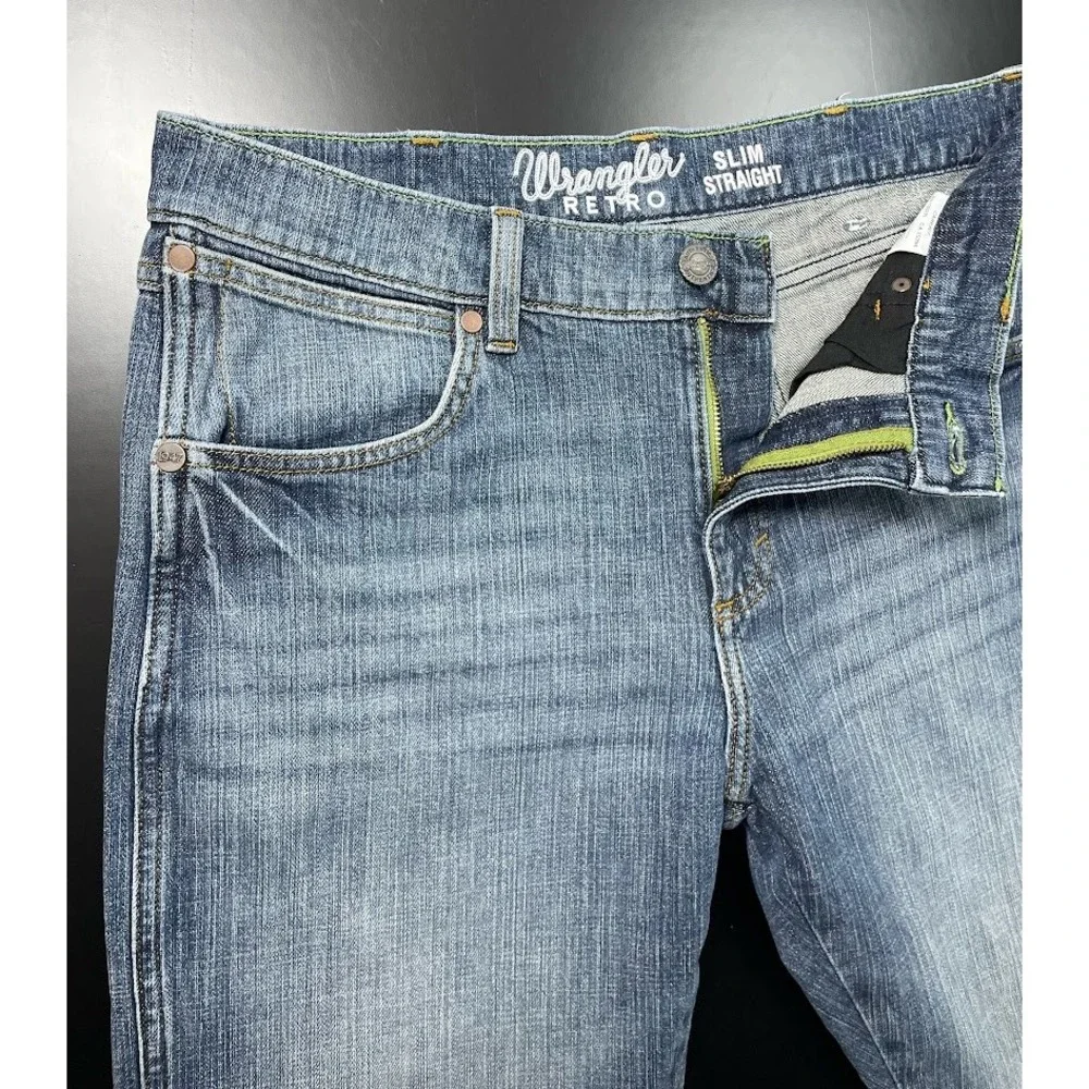 Wrangler Retro Slim Straight Jeans Mens 33x30 Y2K Western Stretch Denim Cowboy - Picture 6 of 8